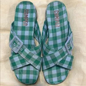 Camper Kids Green Plaid Sandals